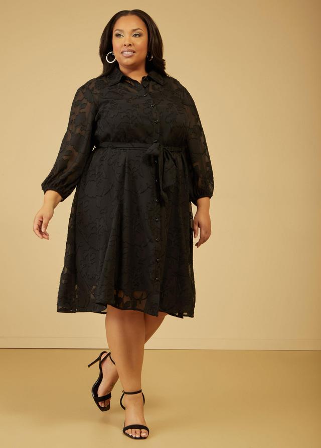 Plus Size Textured Floral Shirtdress Ashley Stewart Product Image