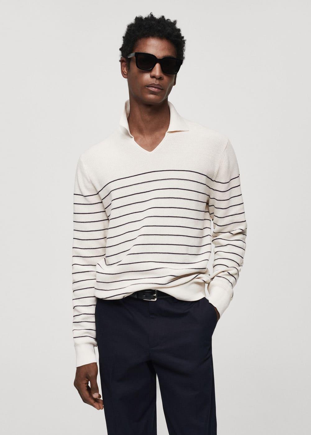 MANGO MAN - Striped knit sweater off whiteMen Product Image