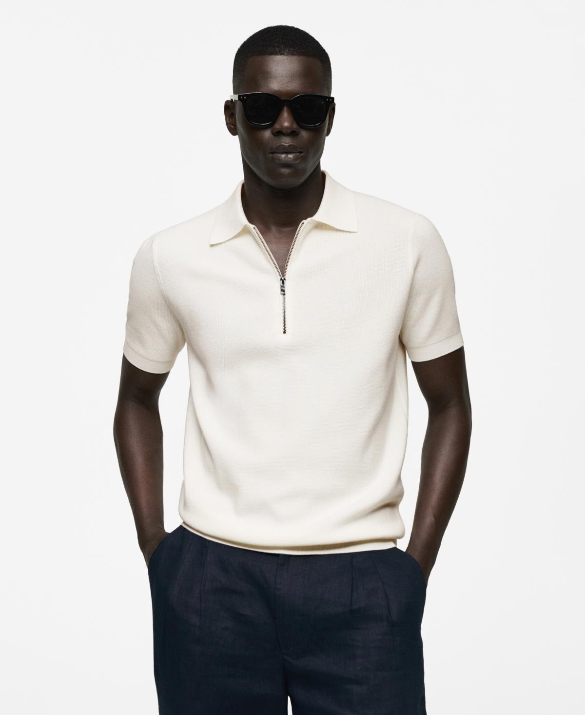 MANGO MAN - Knitted polo shirt with zip off whiteMen Product Image