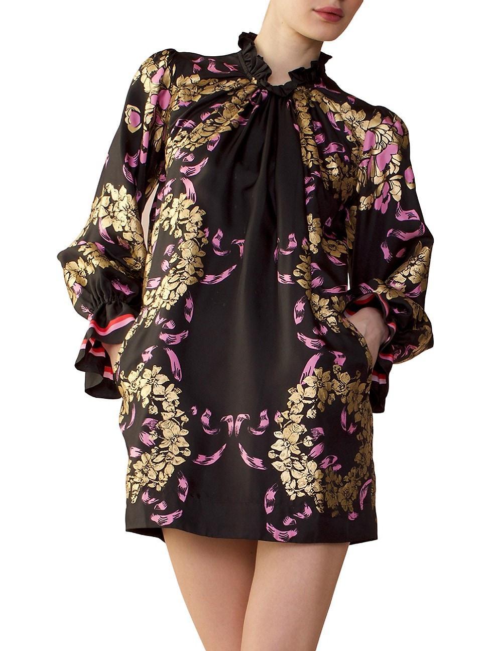 Womens Floral Silk Long-Sleeve Minidress Product Image