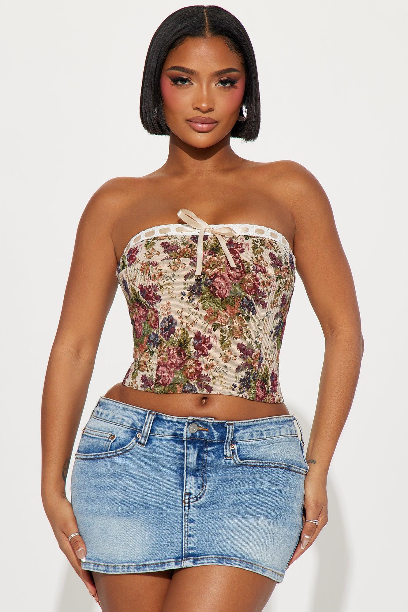 Table For 2 Jacquard Corset Top - Taupe/combo Product Image