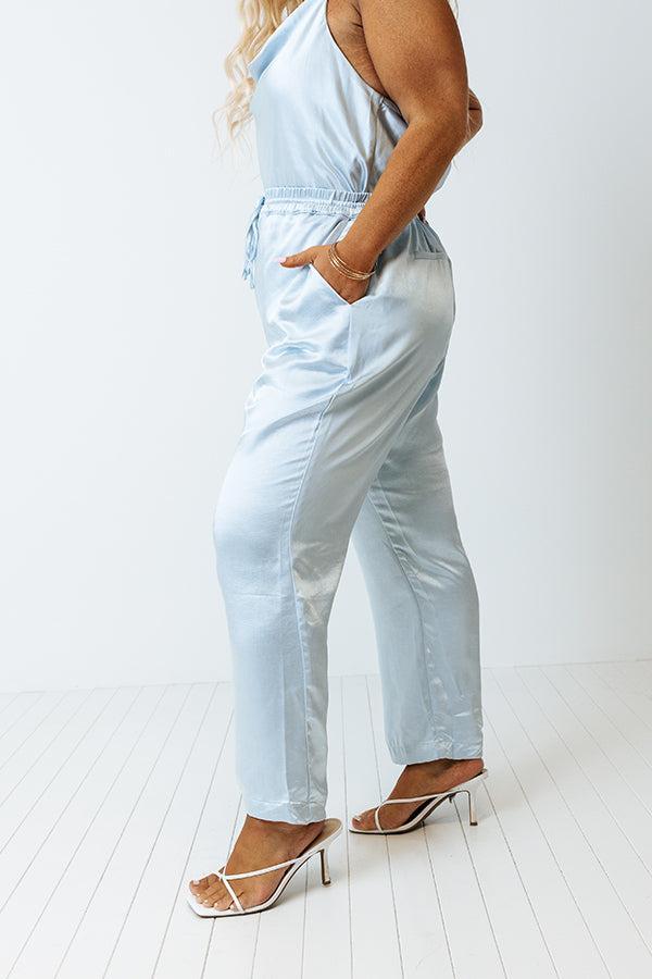 Go To Glam Satin Pants In Sky Blue Curves Product Image