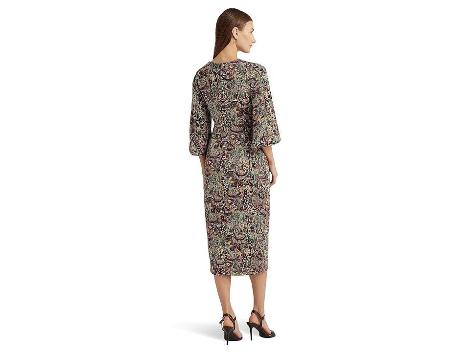 Lauren Ralph Lauren Petite Floral Jersey Tie Front Midi Dress Multi) Women's Dress Product Image