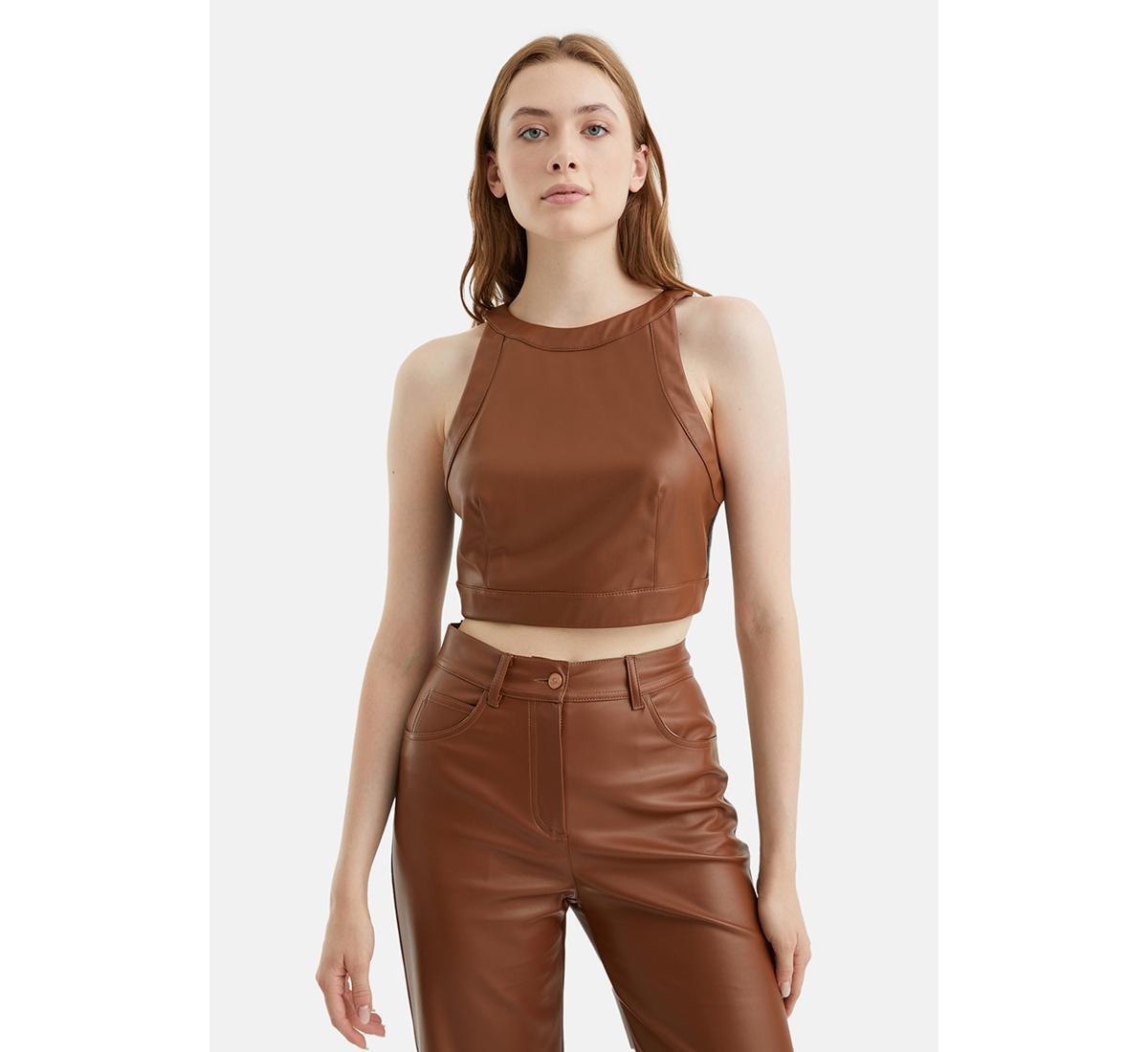 Nocturne Womens Pleated Pleather Crop Top product image