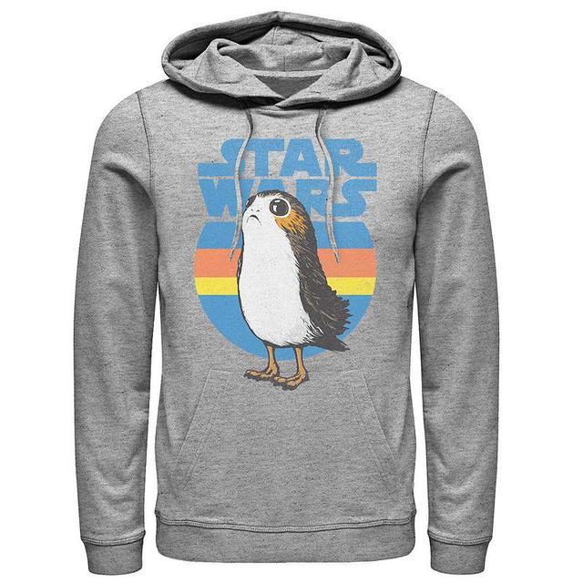 Mens Star Wars Last Jedi Porg Retro Stripes Logo Hoodie Athletic Grey Product Image