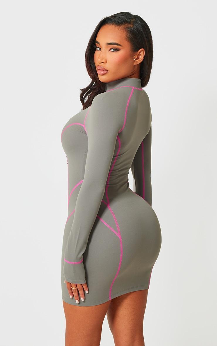 Shape Charcoal Soft Seamless Contrast Long Sleeve Bodycon Dress Product Image