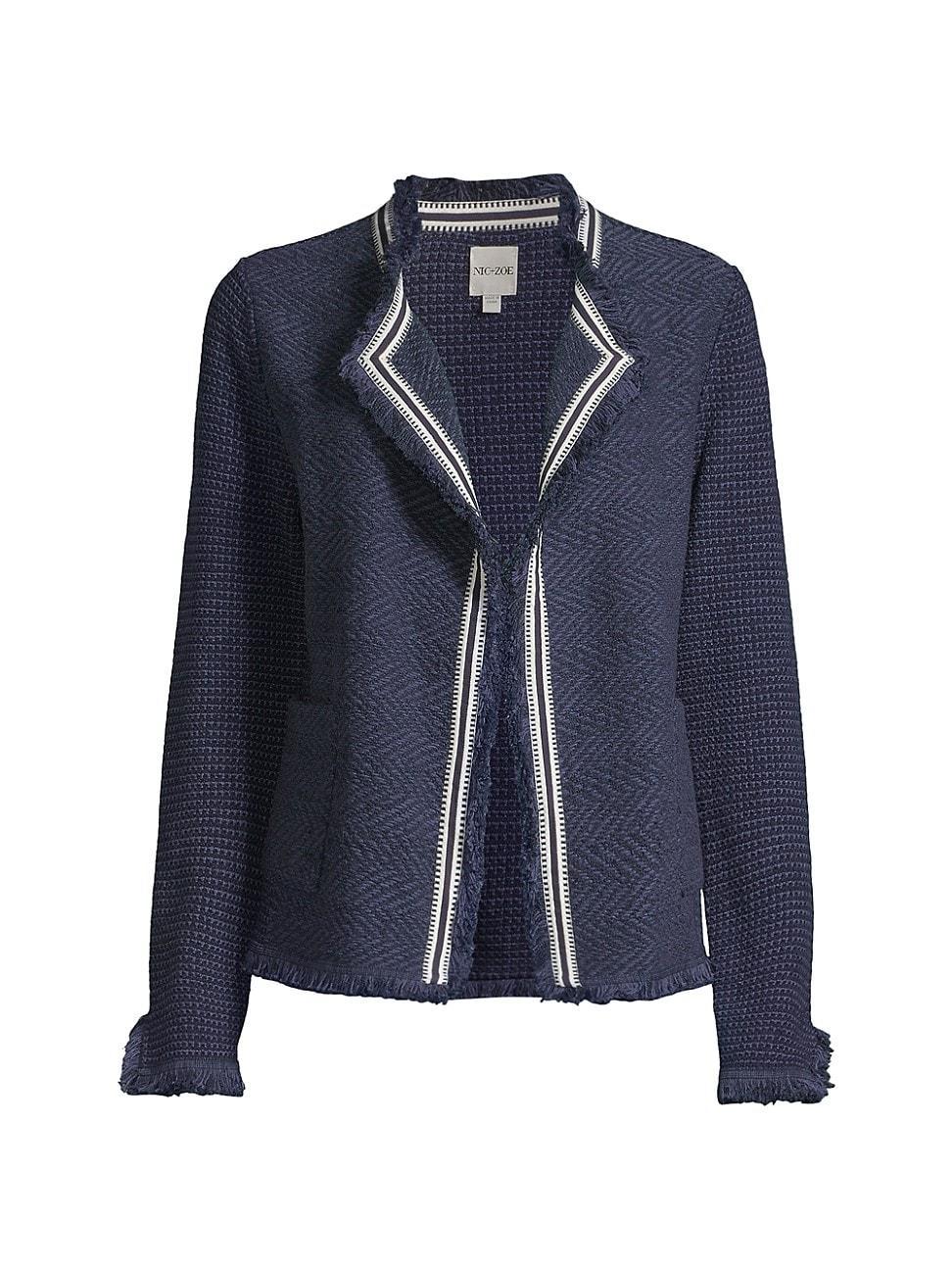 NIC+ZOE Ribbon Trim Fringe Mix Knit Jacket Product Image