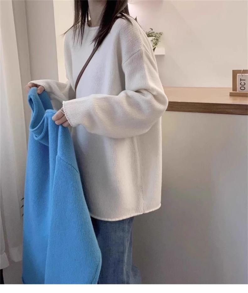 Crew Neck Plain Oversized Sweater Product Image