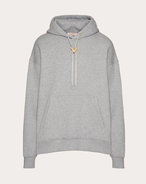 COTTON HOODED SWEATSHIRT WITH METALLIC V DETAIL Product Image