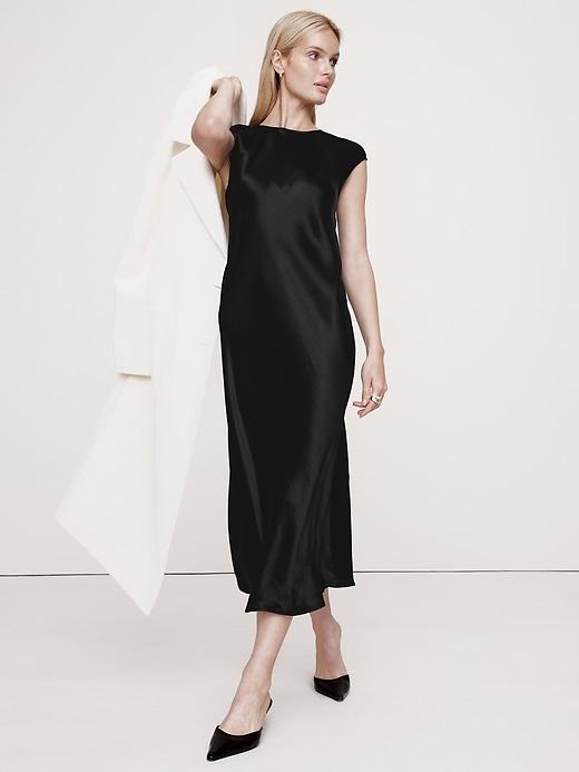 Bias-Cut Satin Midi Dress Product Image