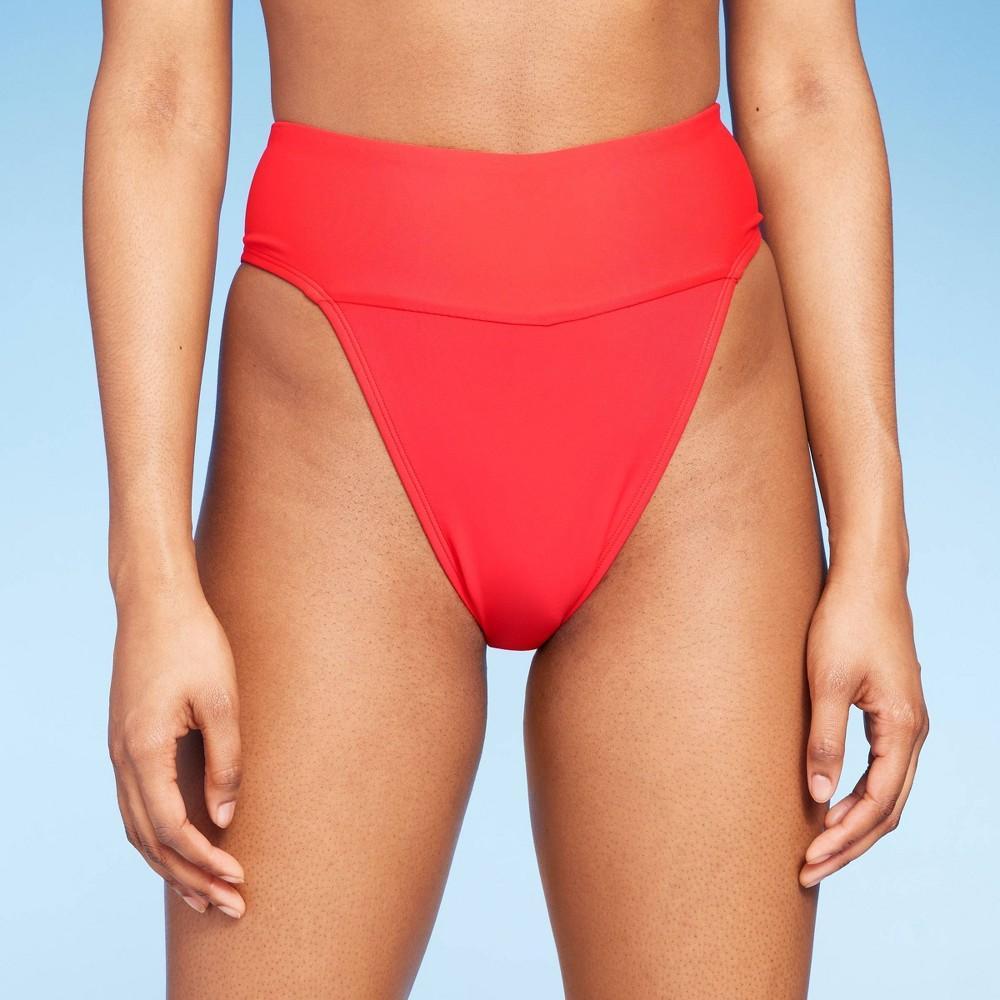 Womens High Waist Extra High Leg Extra Cheeky Bikini Bottom - Wild Fable Red Product Image