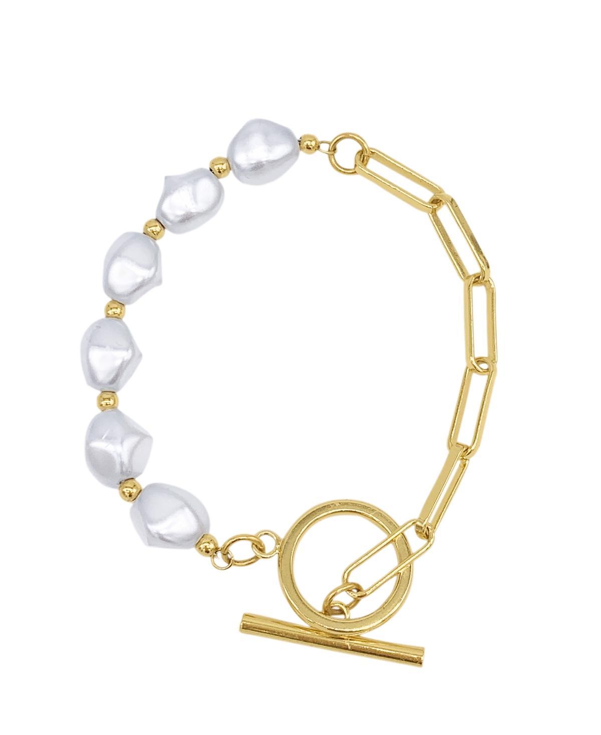 Chain Toggle Pearl Bracelet - Yellow Gold-Tone Product Image