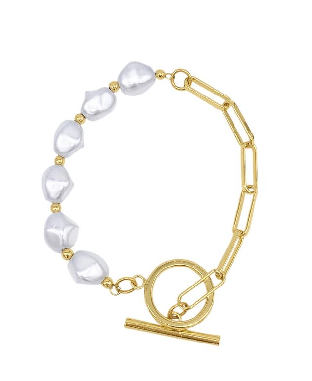 Adornia 14k Gold Plated Simulated Pearl Toggle Bracelet, Womens White Product Image