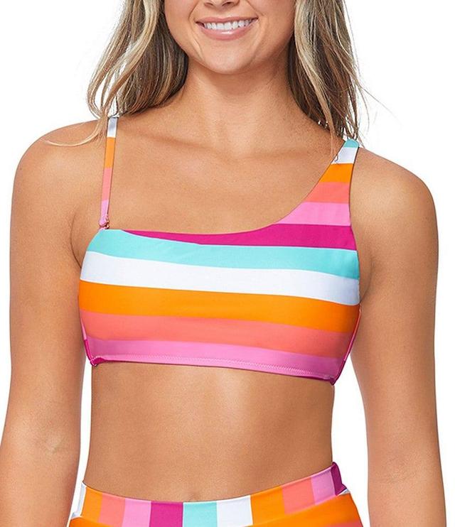 Raisins Seychelles Stripe Shine On Asymmetrical Neck One-Shoulder Swim Top Product Image