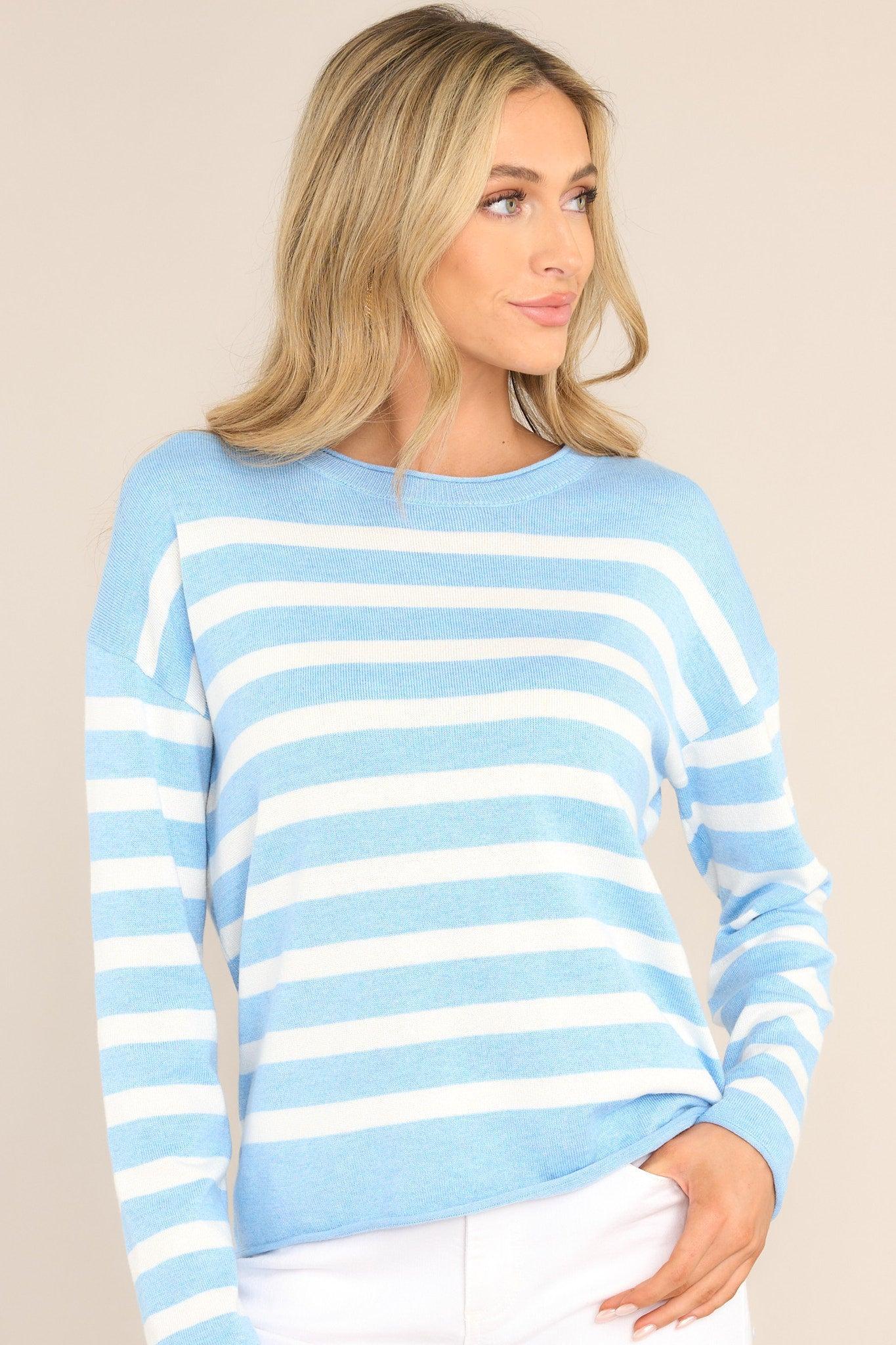 Snuggle In Sky Blue & White Striped Sweater Product Image