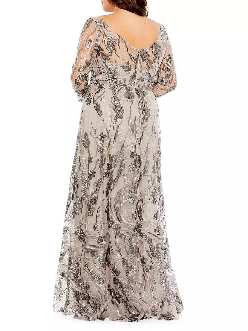 Plus Size Embroidered Long Sleeve A-Line Gown Product Image