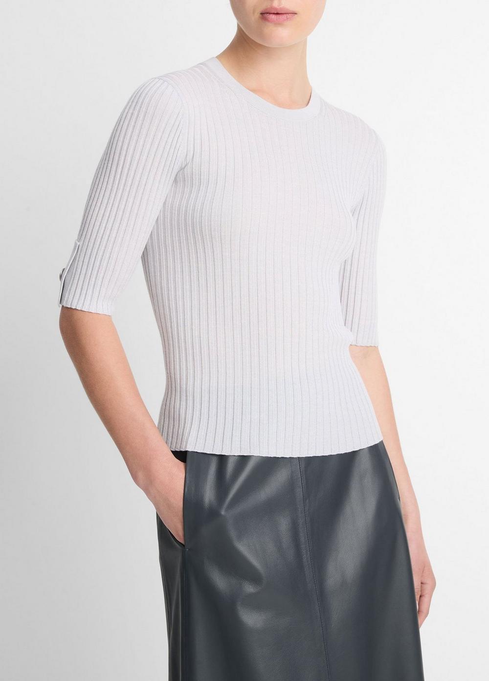 Italian Wool-Blend Snap Elbow-Sleeve Top Product Image