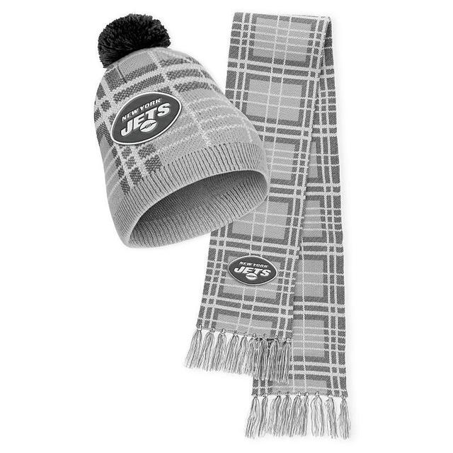 Womens WEAR by Erin Andrews New York Jets Plaid Knit Hat with Pom & Scarf Set Product Image