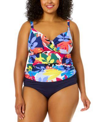 Anne Cole Plus Size Crossover Underwire Tankini Top High Waist Bikini Bottoms Product Image