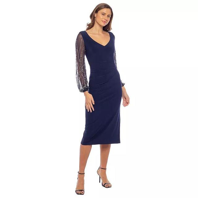 Womens Marina V-Neck Beaded Sleeve Midi Dress Blue Product Image