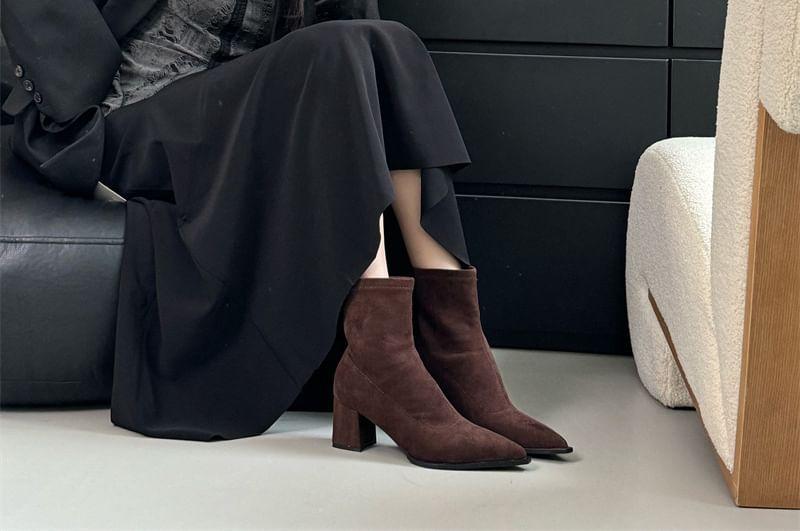 Pointed Toe Faux Suede Block Heel Short Boots Product Image