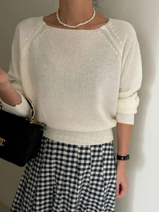 Long Sleeve Plain Loose-Fit Knit Top Product Image