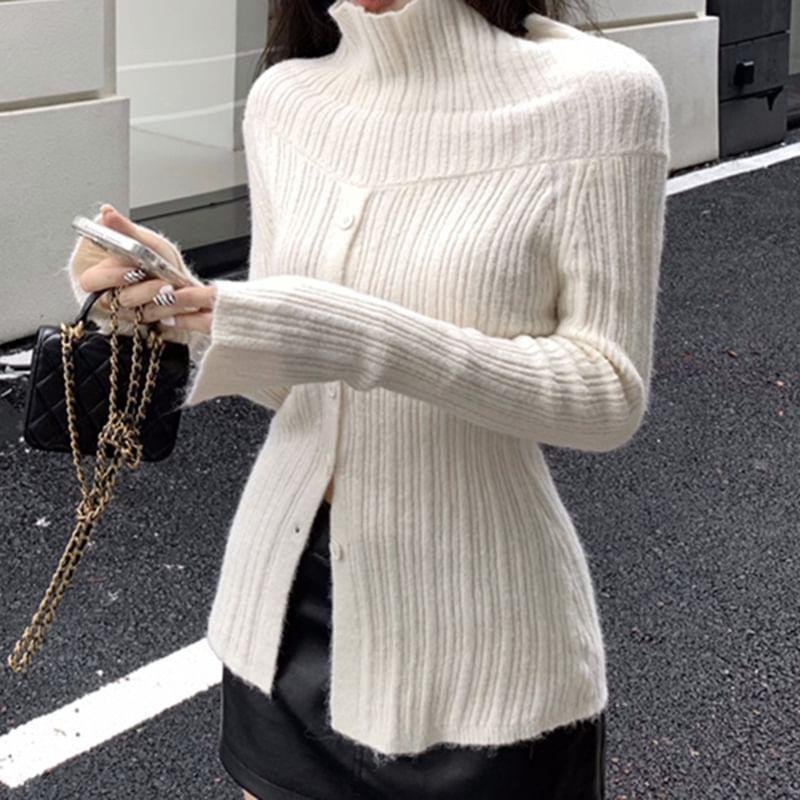 Long Sleeve Off-Shoulder Ribbed-Knit Sweater Product Image