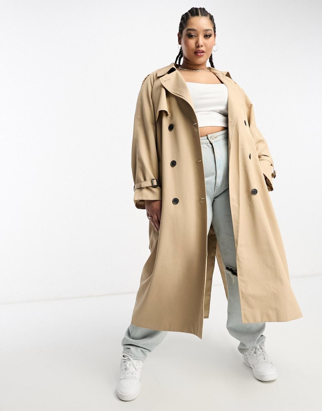 Only Curve double breasted trench coat in camel  Product Image