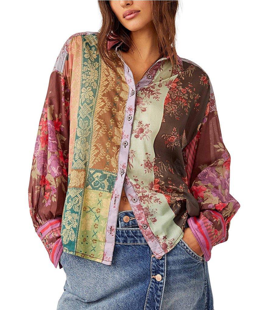 Free People Flower Patch Collared Neck Long Sleeve Top Product Image