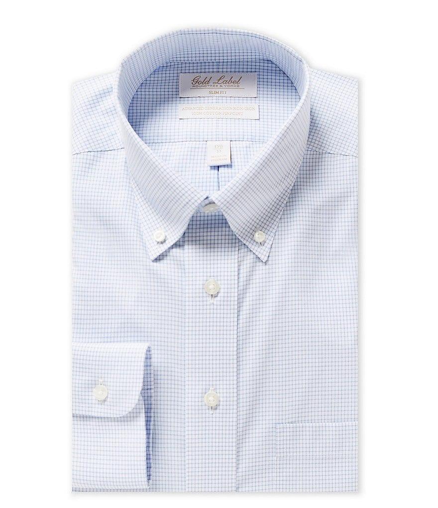 Gold Label Roundtree & Yorke Non-Iron Slim-Fit Button-Down Collar Grid-Checked Dress Shirt Product Image