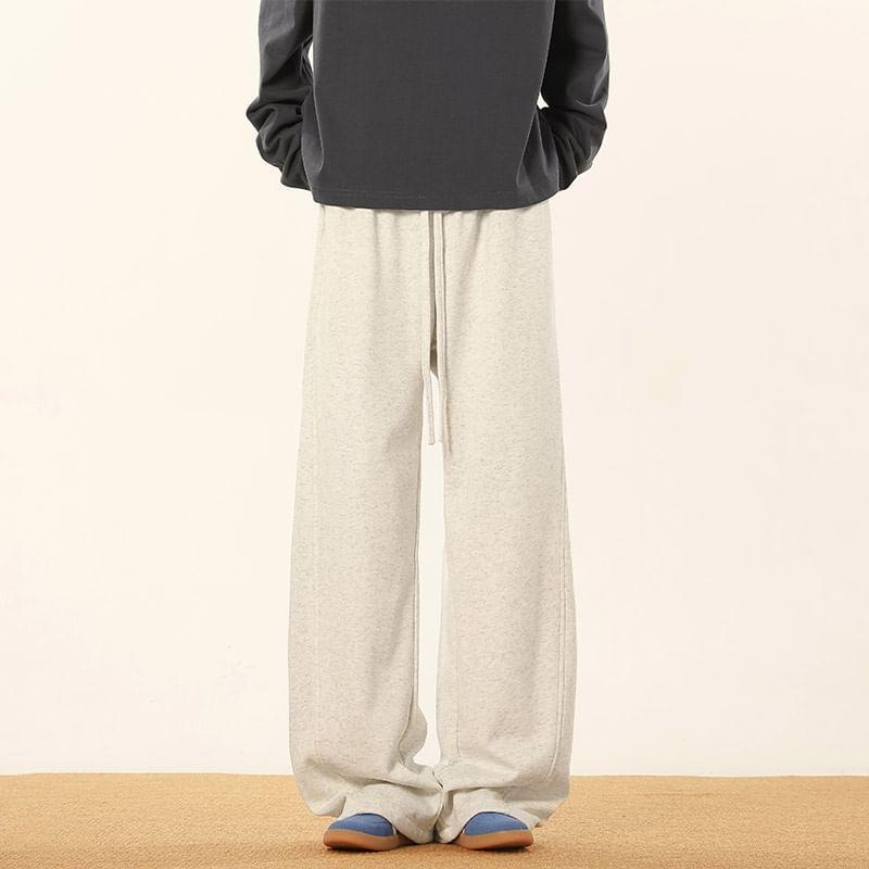 Drawstring Waist Plain Wide Leg Sweatpants Product Image