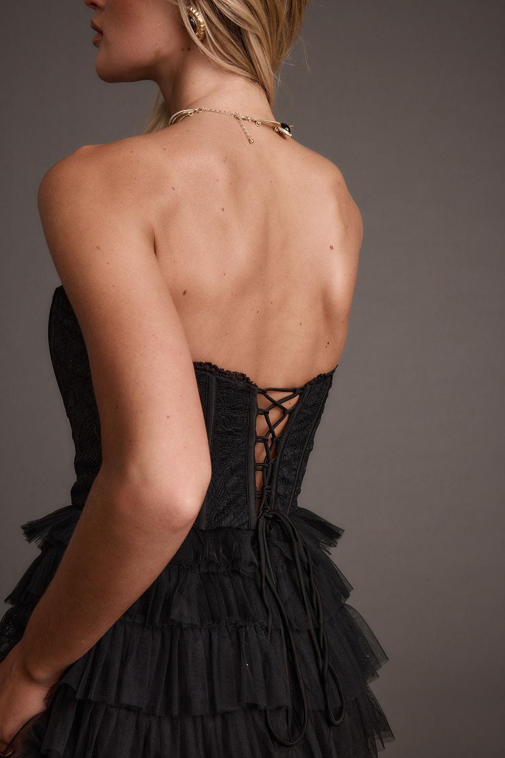 Esme Black Tulle Strapless Maxi Dress Product Image