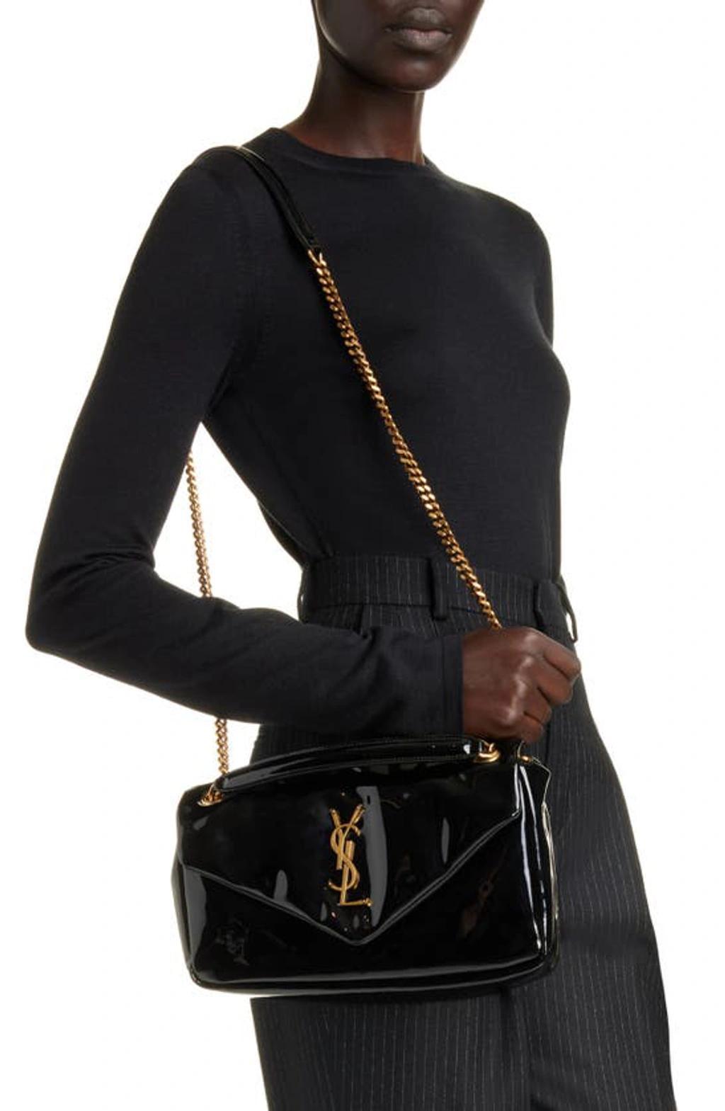 SAINT LAURENT Calypso Patent Leather Shoulder Bag In Nero Product Image