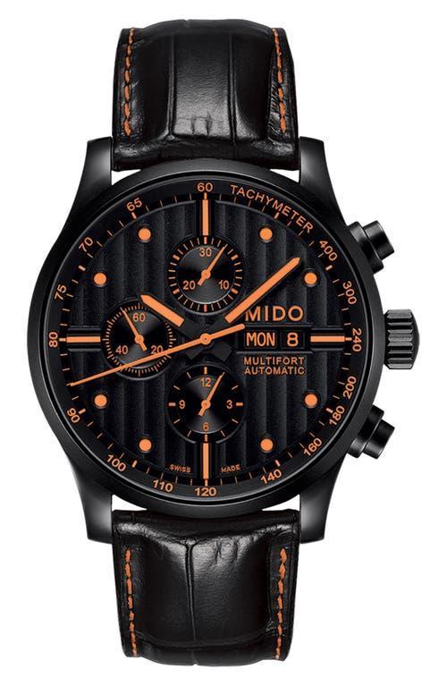 Mido Mens Swiss Automatic Multifort Orange Leather & Interchangeable Black Leather Strap Watch 44mm - Orange Product Image