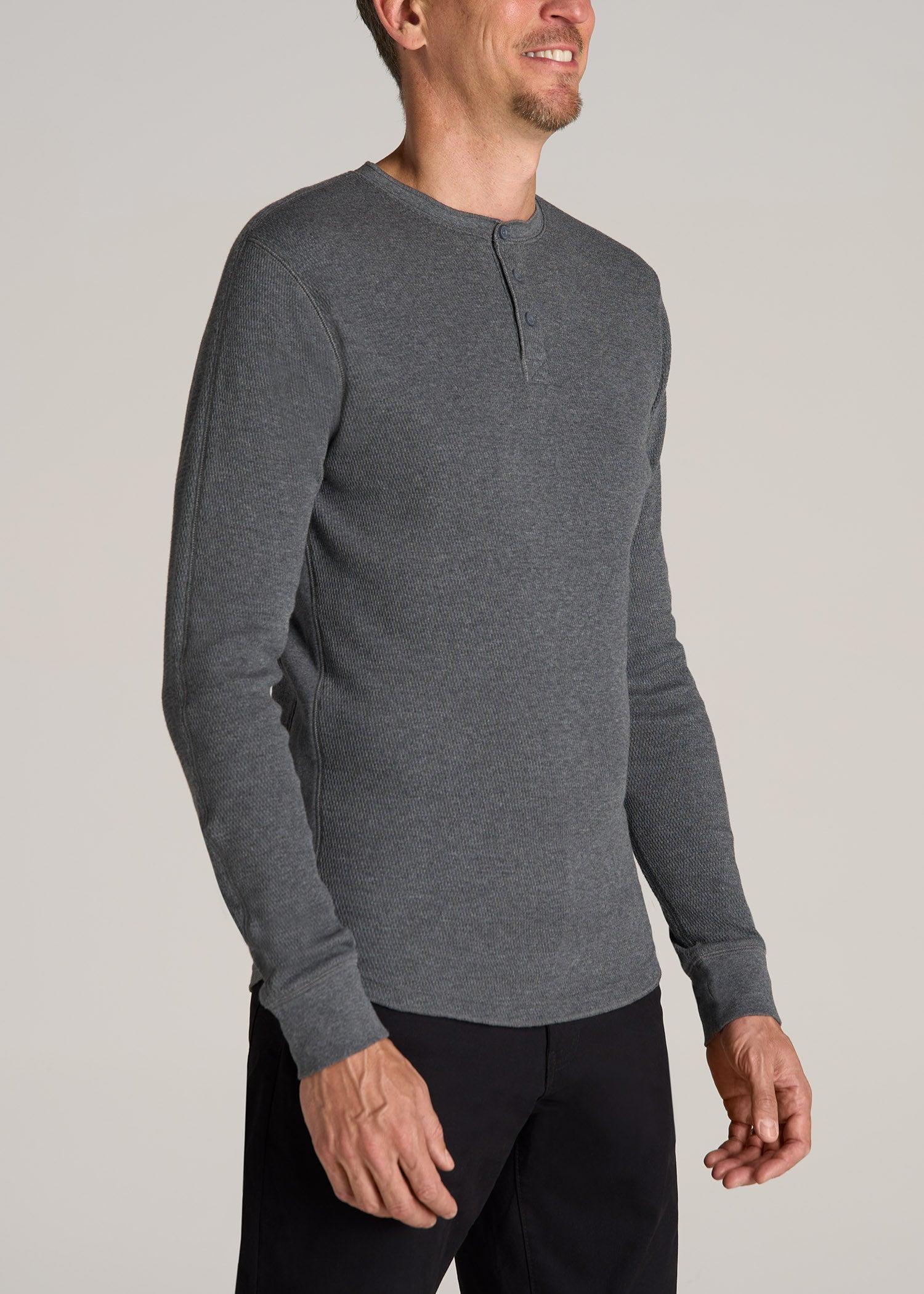 Double Honeycomb Thermal Long-Sleeve Henley Shirt for Tall Men in Charcoal Mix Male Product Image