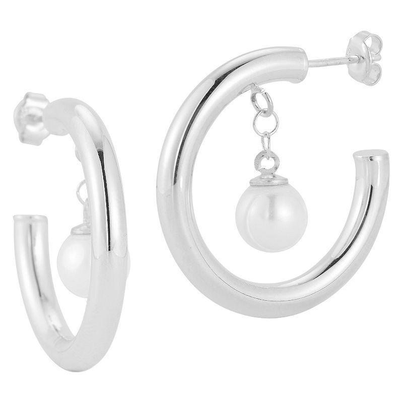 Sunkissed Sterling Freshwater Cultured Pearl Drop Hoop Earrings, Womens, Silver Tone Product Image