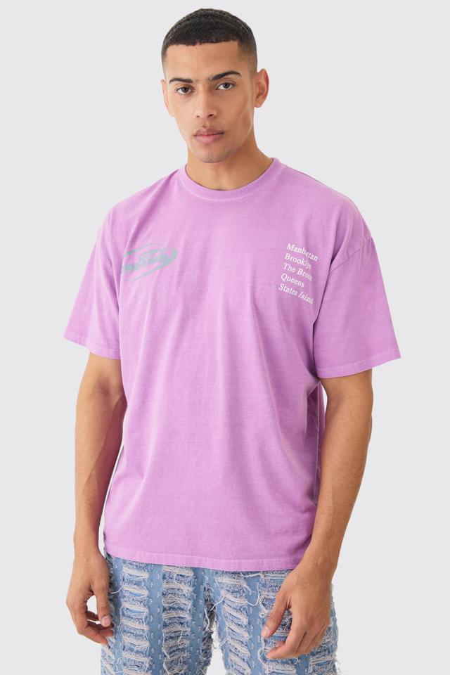 Mens Purple Loose Fit City Dreams Washed T-shirt, Purple Product Image