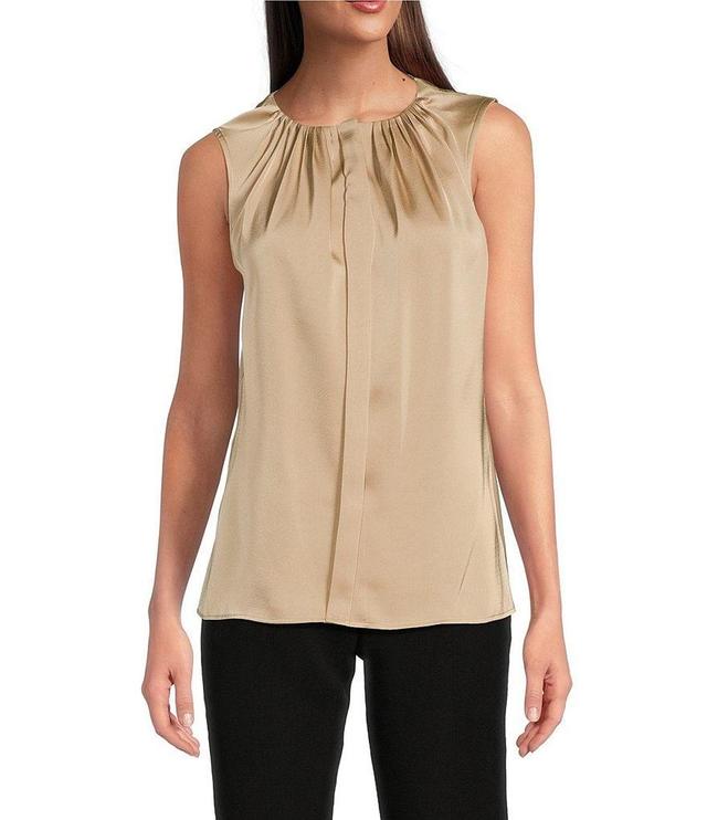 Calvin Klein Pleated Front Crew Neck Sleeveless Tank Product Image