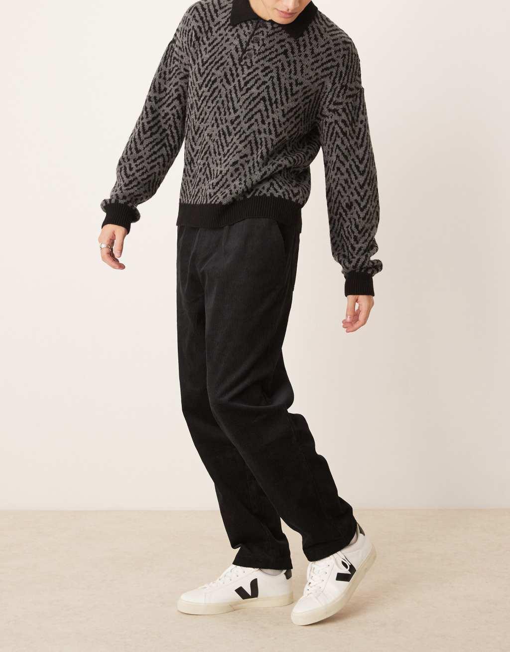 ASOS DESIGN tapered pull on corduroy sweatpants in black  Product Image