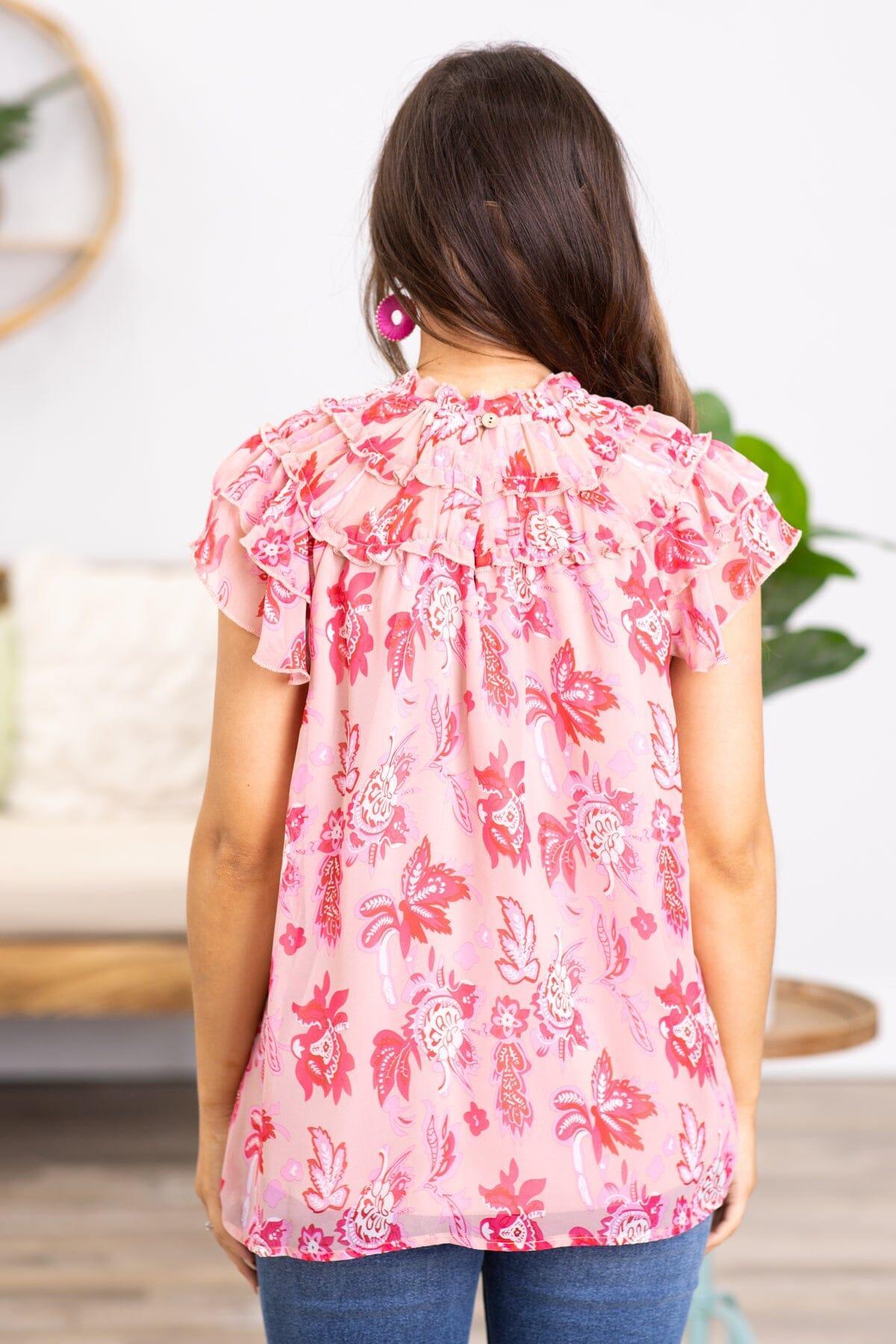 Blush and Pink Floral Ruffle Sleeve Top Product Image