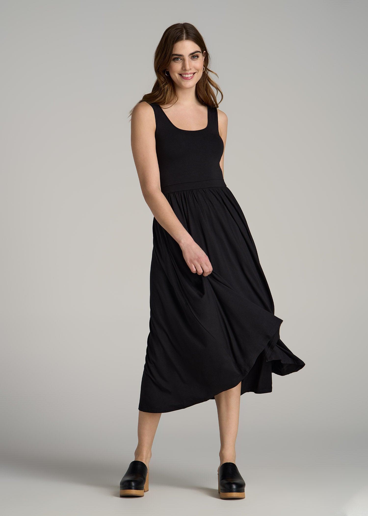 Jersey Tank Dress with Pockets for Tall Women in Black Female Product Image