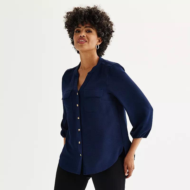 Womens Croft & Barrow Y-Neck Blouse Seattle Blue Product Image