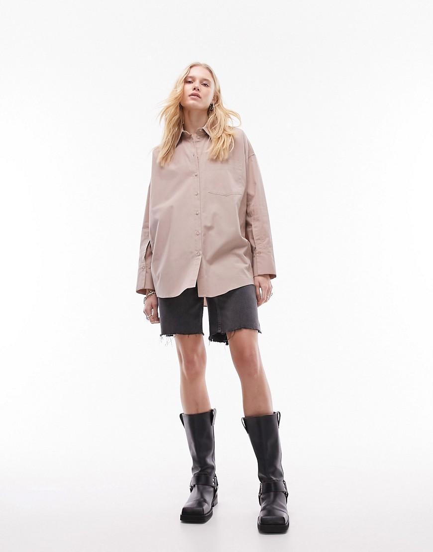 Topshop oversized poplin shirt in taupe product image