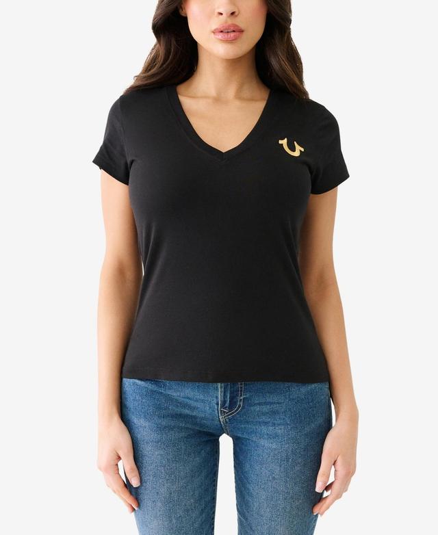 True Religion Womens Short Sleeve Horseshoe V-Neck T-shirt Product Image