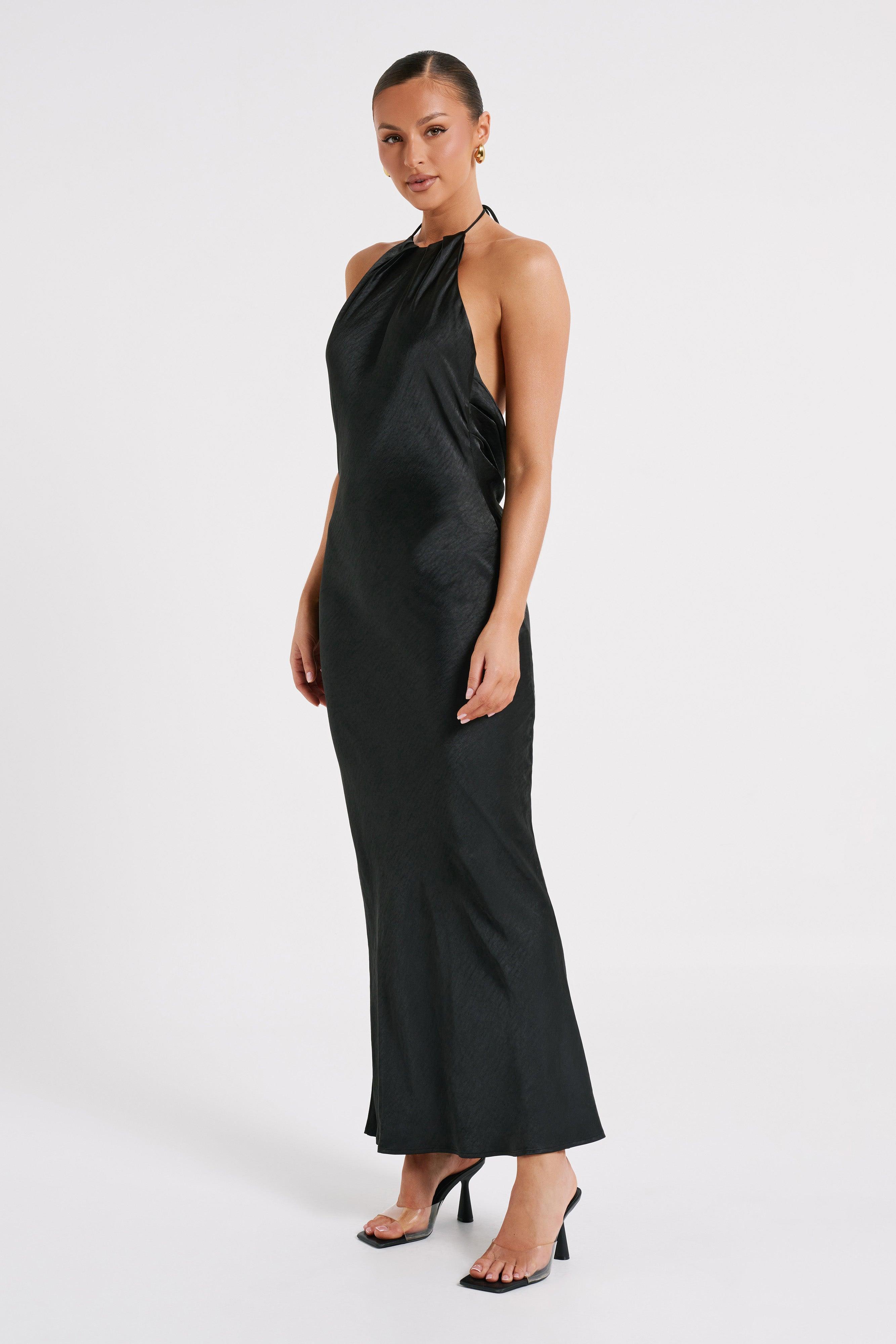 Sammy Satin Halter Maxi Dress - Black Product Image