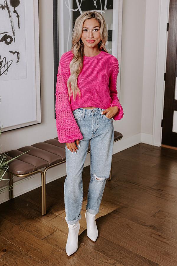 Cityscape Charm Knit Sweater Top in Hot Pink Product Image