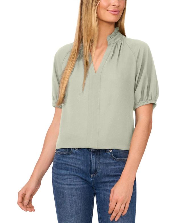 CeCe Womens Split-Neck Puff-Sleeve Blouse Product Image