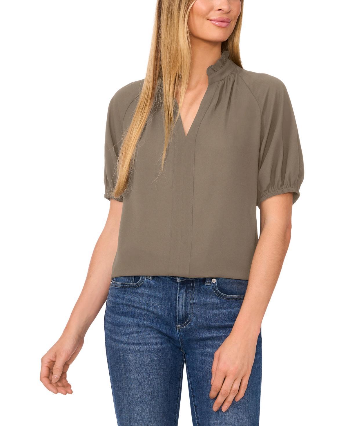 CeCe Womens Split-Neck Puff-Sleeve Blouse Product Image