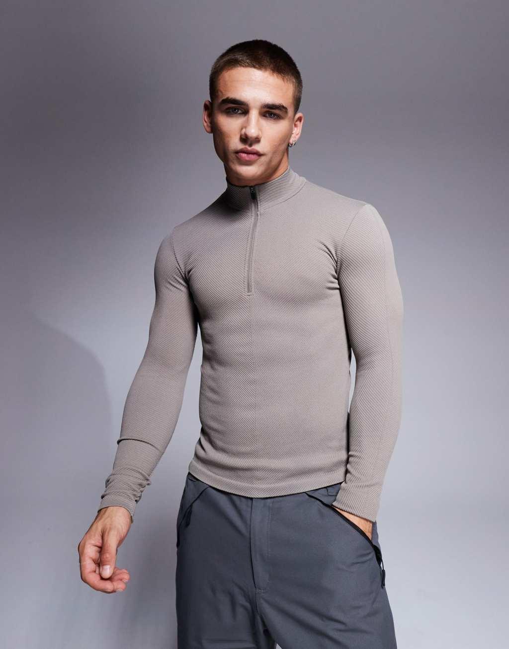 ASOS 4505 Ski seamless thermal base layer 1/4 zip top in clay Product Image