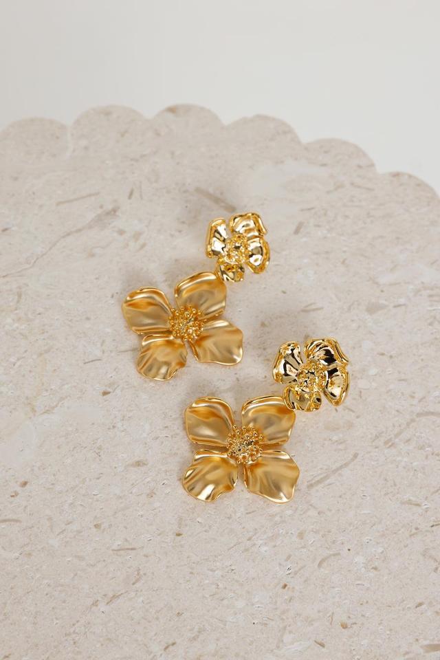 18k Gold Plated Unique Flower Earrings Gold Product Image